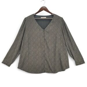 LOFT Women 18‎ Blouse Green Floral Boho Peasant Cottage Plus
